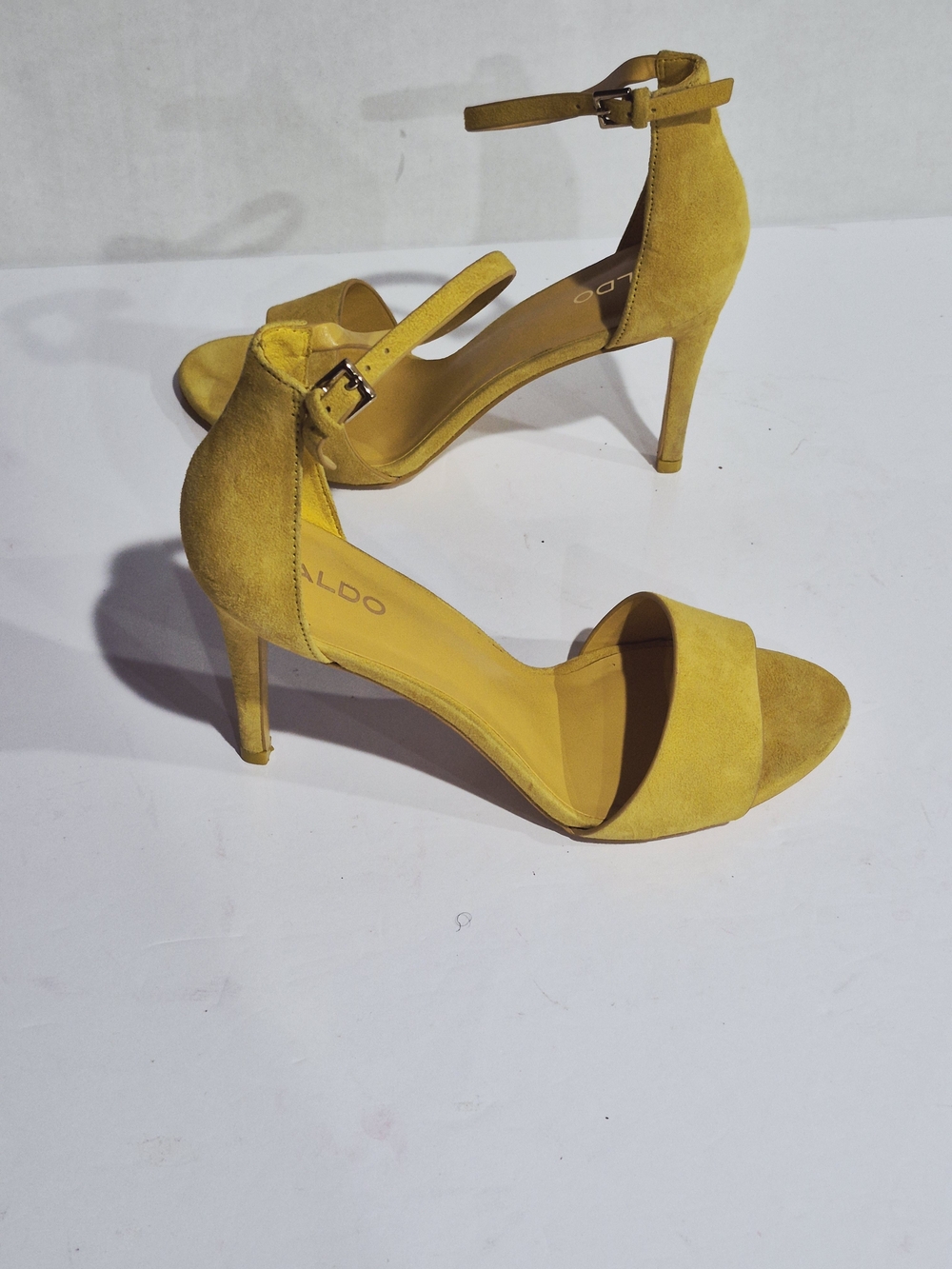 Aldo Mustard Yellow Suede Ankle Strap Stiletto Heels Size 8.5